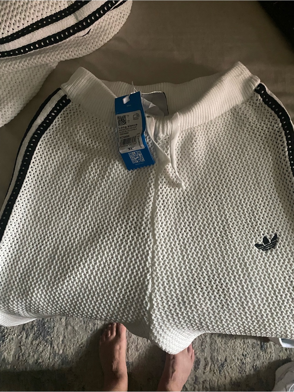 adidas White Knit pants with black Side Trim